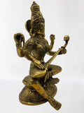 Brass Saraswati Wisdom Goddess Statue 8"