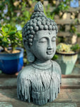 Stone Rustic Buddha Head Bust Statue 16"