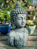 Stone Rustic Buddha Head Bust Statue 16"