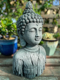 Stone Buddha Head Bust Statue 16"