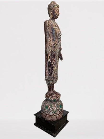 Wood Standing Mandalay Buddha Statue 79"
