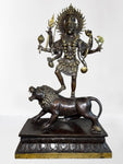 Brass Kali Standing on Lion Statue 21.5"