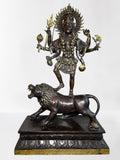 Brass Kali Standing on Lion Statue 21.5"