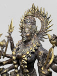 Brass Kali Standing on Lion Statue 21.5"