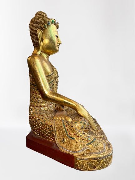 Wood Mandalay Earth Witness Buddha Statue 29"