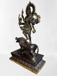 Brass Kali Standing on Lion Statue 21.5"