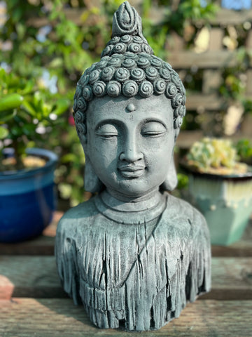 Stone Buddha Head Bust Statue 16"