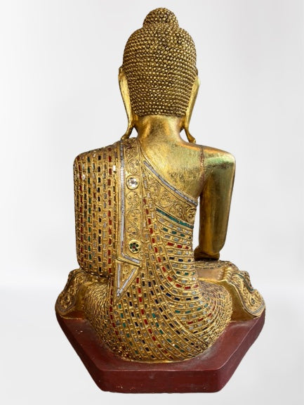 Wood Mandalay Earth Witness Buddha Statue 29"