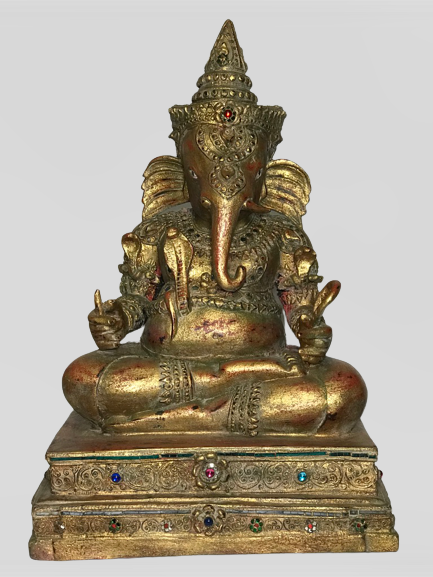 Wood Handcarved Gilded Ganesh Statue 28" - Routes Gallery