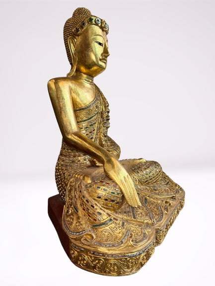 Wood Mandalay Earth Witness Buddha Statue 29"