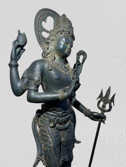 Standing Brass Shiva Statue Holding Trident 23"