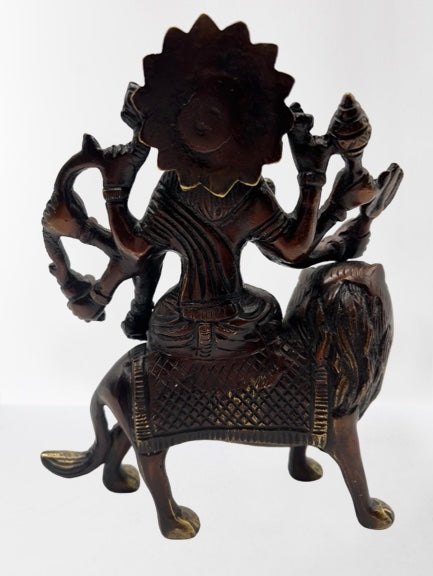 Brass Hindu Goddess Durga Statue Seated on Her Vehicle, a Lion with 8 Arms  Holding Weapons 17.5 (#160bs29z): Hindu Gods & Buddha Statues
