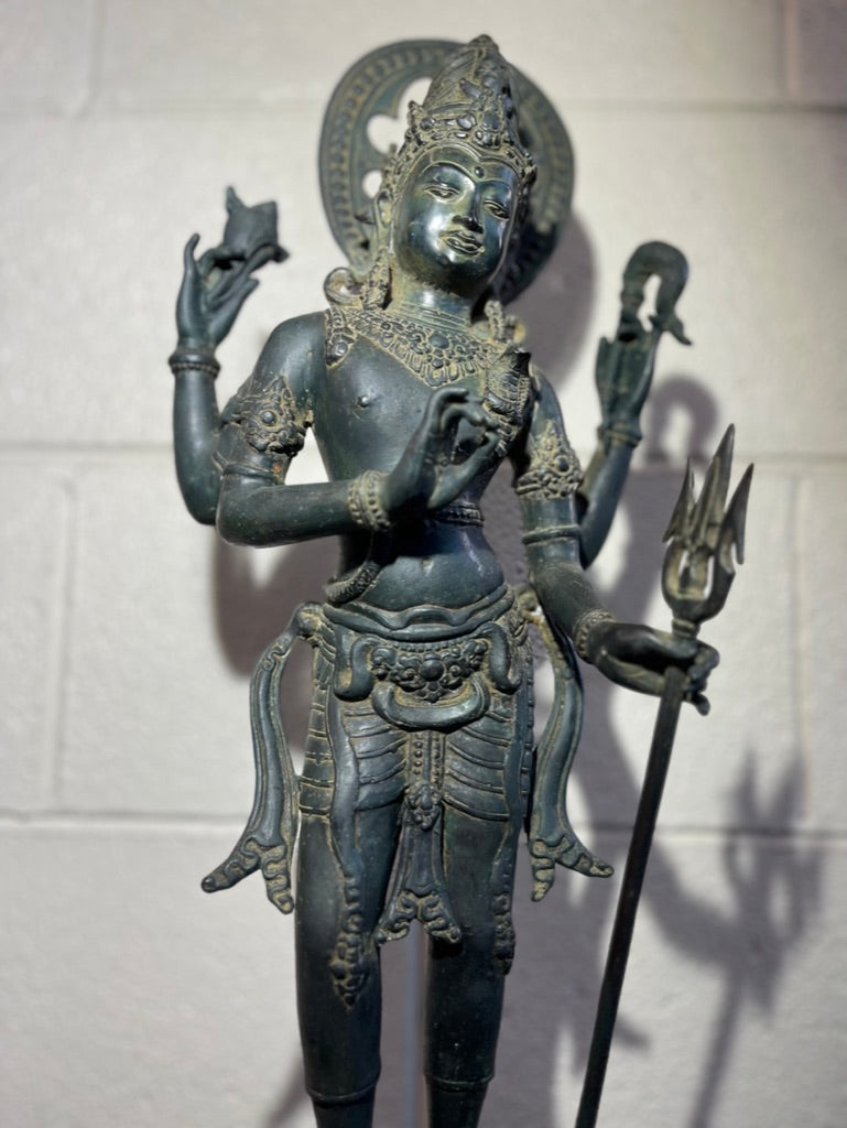 Standing Brass Shiva Statue Holding Trident 23"