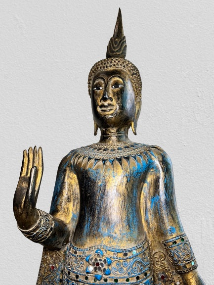 Wood Standing Thai Buddha Statue 43"