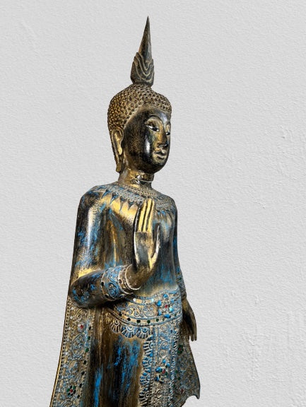 Wood Standing Thai Buddha Statue 43"