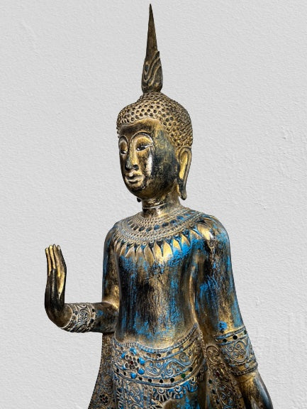 Wood Standing Thai Buddha Statue 43"