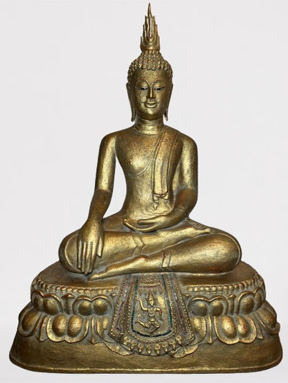 Wood Thai Earth Witness Buddha Statue 40"