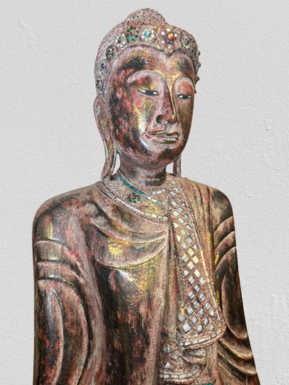 Wood Standing Mandalay Buddha Statue 79"