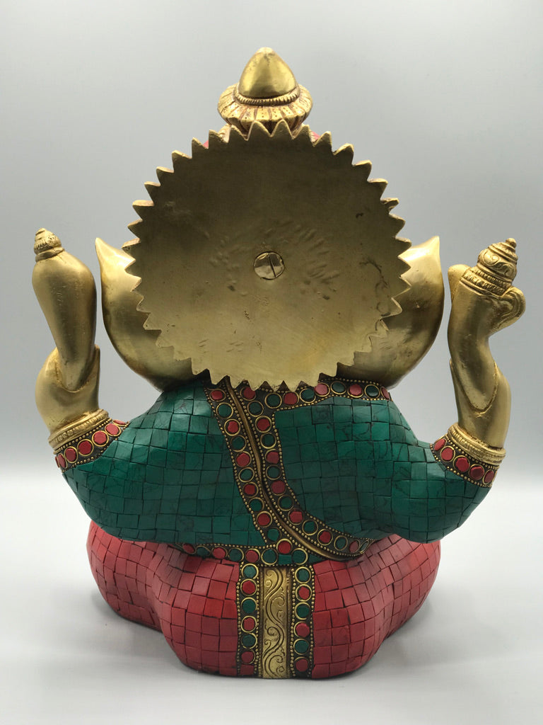 Brass Seated Ganesh with Stonework 12"