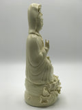 Porcelain Seated Quan Yin Holding Vase 10"