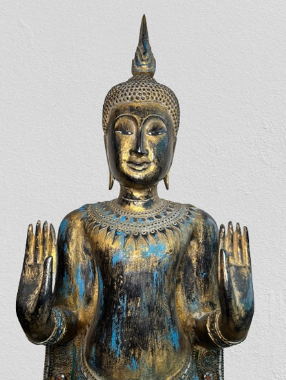 Wood Standing Sukhothai Buddha Statue 52"