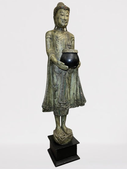 Wood Standing Buddha with Offering Bowl 69"