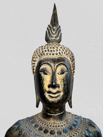 Wood Standing Thai Buddha Statue 43"