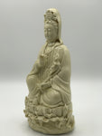 Porcelain Seated Quan Yin Holding Lotus 10"