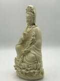 Porcelain Seated Quan Yin Holding Lotus 10"