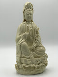 Porcelain Seated Quan Yin Holding Lotus 10"