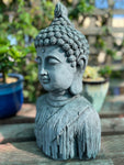 Stone Buddha Head Bust Statue 16"