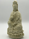 Porcelain Seated Quan Yin Holding Lotus 10"