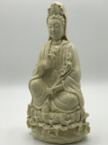 Porcelain Seated Quan Yin Holding Lotus 10"