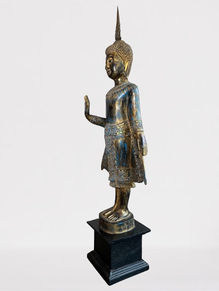 Wood Standing Thai Buddha Statue 43"