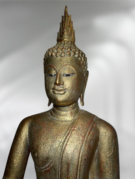 Wood Thai Earth Witness Buddha Statue 40"
