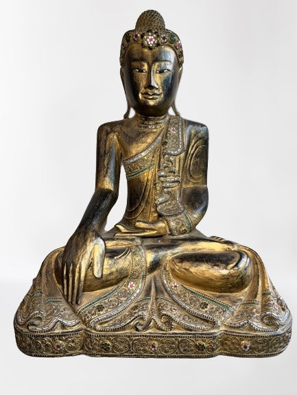 Wood Mandalay Earth Witness Buddha Statue 29"