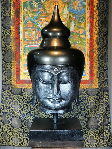 Buddha Head Statue on Stand 30" - Routes Gallery