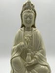 Porcelain Seated Quan Yin Holding Vase 10"