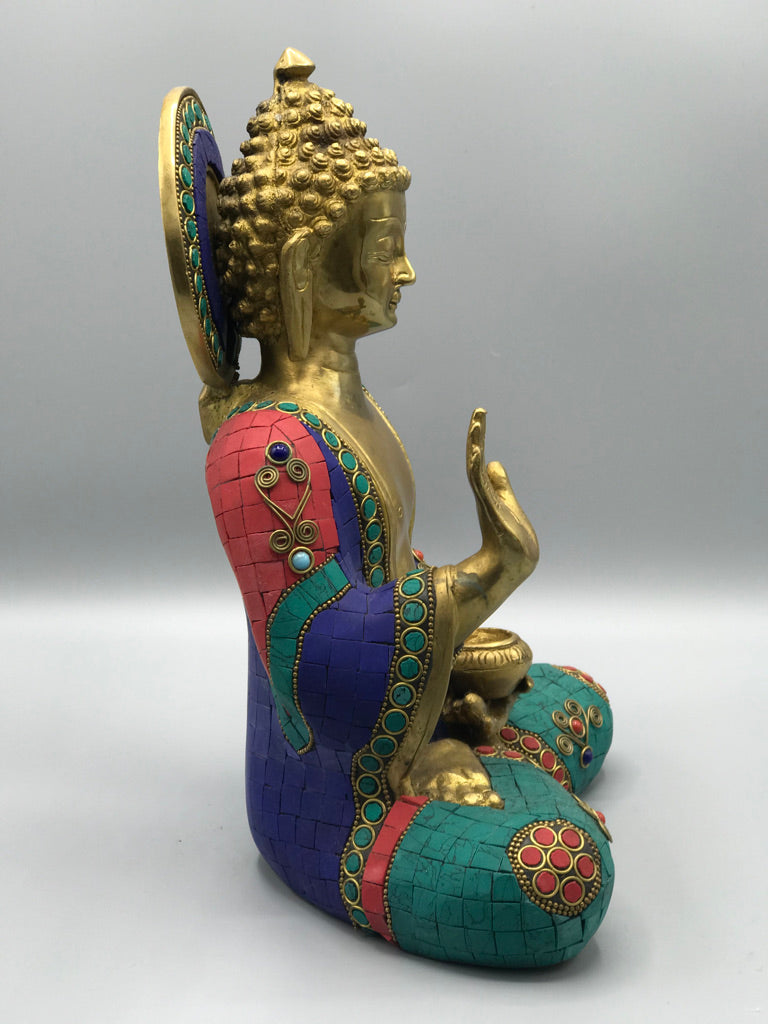 Brass Seated Buddha Statue 12"