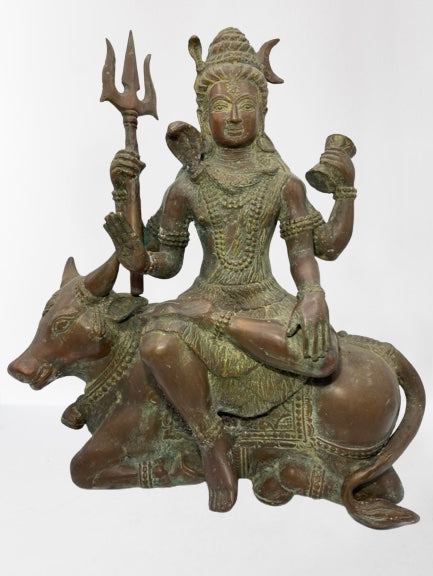 Brass Abhaya Shiva Seated on Nandi Statue 17"
