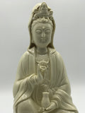 Porcelain Seated Quan Yin Holding Vase 10"