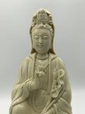 Porcelain Seated Quan Yin Holding Lotus 10"