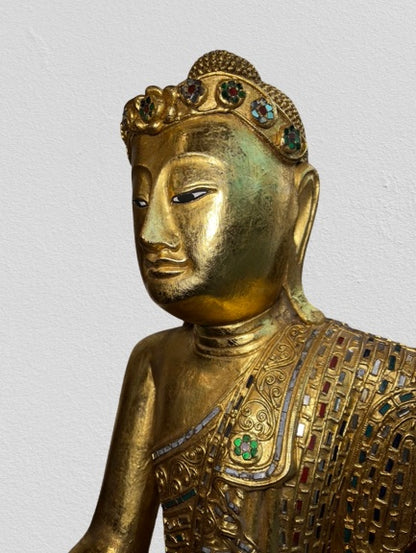 Wood Mandalay Earth Witness Buddha Statue 29"