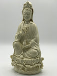 Porcelain Seated Quan Yin Holding Vase 10"