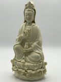 Porcelain Seated Quan Yin Holding Vase 10"