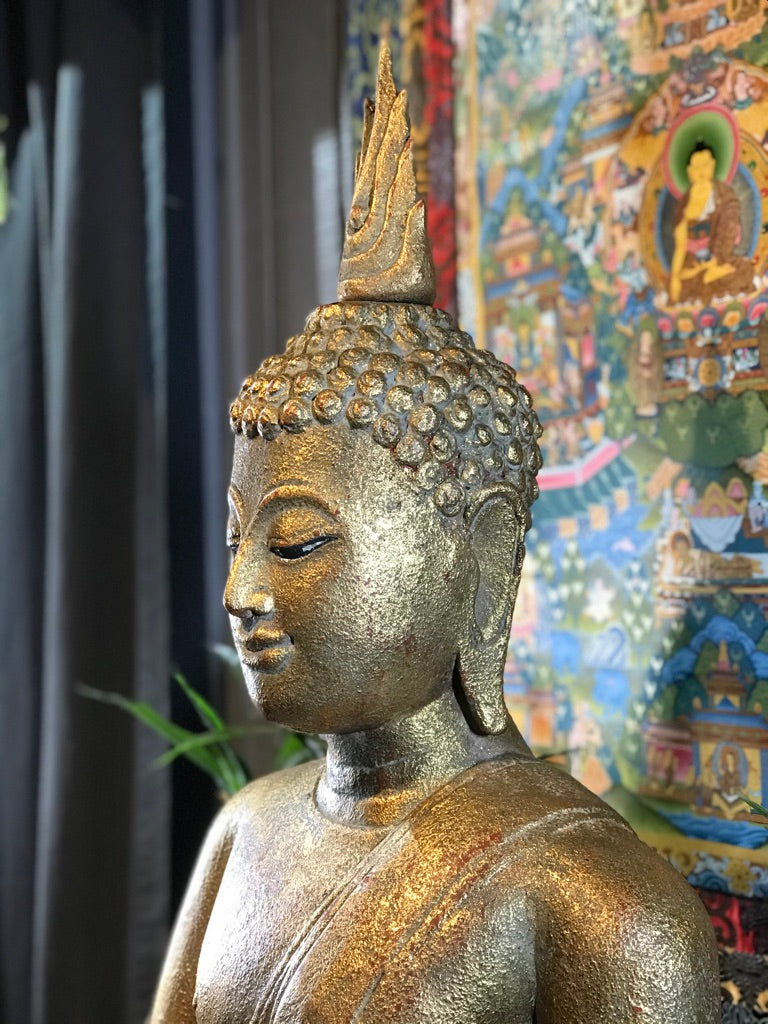 Wood Sukhothai Earth Witness Buddha Statue 40" - Routes Gallery