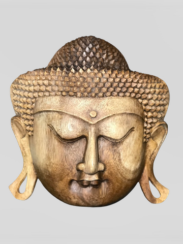 Wood Buddha Face Mask Wall Hanging 12"