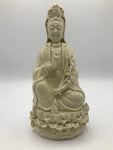 Porcelain Seated Quan Yin Holding Lotus 10"