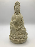 Porcelain Seated Quan Yin Holding Lotus 10"