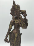 Brass Standing Goddess Tara Statue 12"